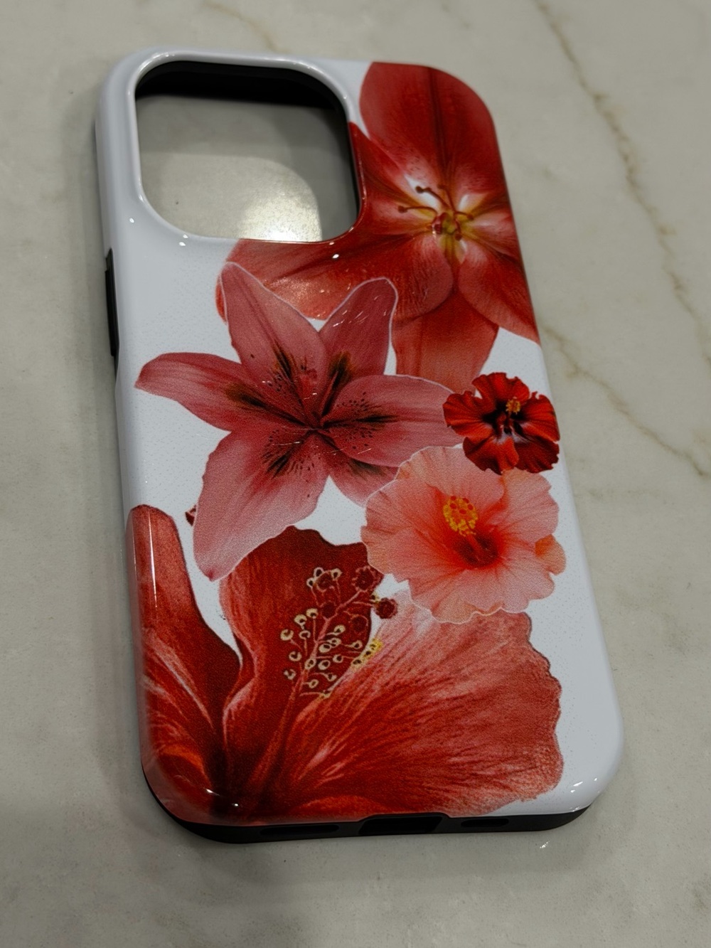 iPhone 14 Pro Floral Case Red Lily Hibiscus Flower Protective Phone Cover